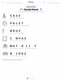 Claude Monet printable worksheet preview