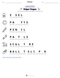 Edgar Degas printable worksheet preview