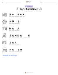 Barış Gönüllüleri yazdırılabilir çalışma sayfası önizlemesi
