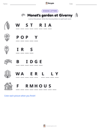Monet's garden at Giverny printable worksheet preview