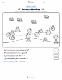 Aperçu de la feuille de travail imprimable Fuseaux Horaires