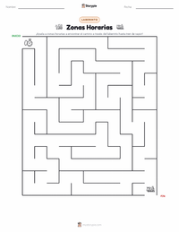 Vista previa de la hoja de trabajo imprimible de Husos Horarios