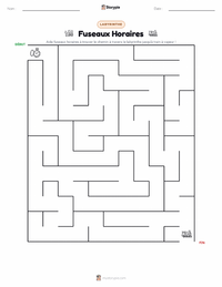Aperçu de la feuille de travail imprimable Fuseaux Horaires