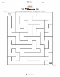 Tijdzones afdrukbare werkblad voorbeeld