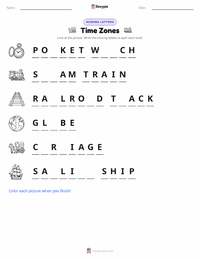 Time Zones printable worksheet preview