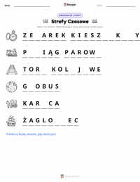 Podgląd drukowalnego arkusza ćwiczeń Strefy czasowe