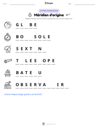 Aperçu de la feuille de travail imprimable Méridien d'origine