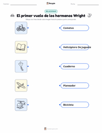 Hoja de trabajo imprimible de El Primer Vuelo de los Hermanos Wright para niños