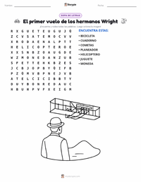 Vista previa de la hoja de trabajo imprimible de El Primer Vuelo de los Hermanos Wright