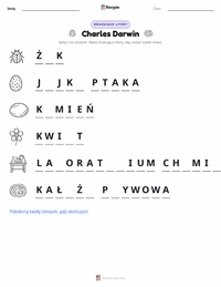 Podgląd drukowalnego arkusza ćwiczeń Karol Darwin
