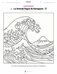 Page de coloriage La Grande Vague de Kanagawa pour les enfants