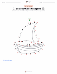 Vista previa de la hoja de trabajo imprimible de La gran ola de Kanagawa