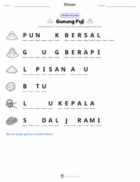 Prabaca lembar kerja cetak Gunung Fuji