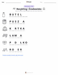 Podgląd drukowalnego arkusza ćwiczeń Recykling i dbałość o środowisko