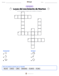 Vista previa de la hoja de trabajo imprimible de Leyes del movimiento de Newton
