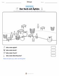 Der Korb mit Äpfeln druckbare Arbeitsblatt Vorschau