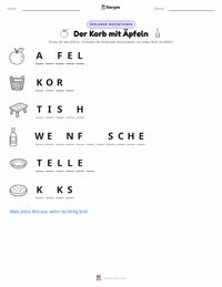 Der Korb mit Äpfeln druckbare Arbeitsblatt Vorschau