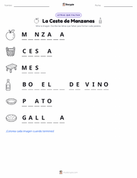 Vista previa de la hoja de trabajo imprimible de La cesta de manzanas
