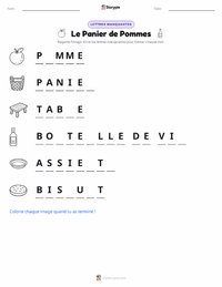 Aperçu de la feuille de travail imprimable Le Panier de pommes