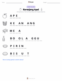 Prabaca lembar kerja cetak Keranjang Apel
