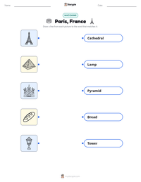 Paris, France printable worksheet preview