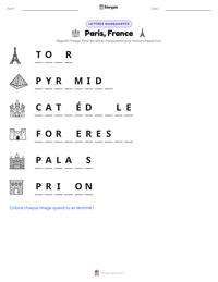Aperçu de la feuille de travail imprimable Paris, France