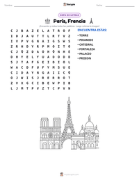 Vista previa de la hoja de trabajo imprimible de París, Francia