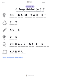 Prabaca lembar kerja cetak Bunga Matahari (seri)