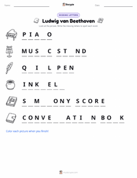 Ludwig van Beethoven printable worksheet preview