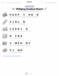 Wolfgang Amadeus Mozart printable worksheet preview