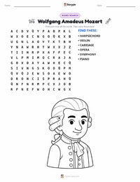 Wolfgang Amadeus Mozart printable worksheet preview
