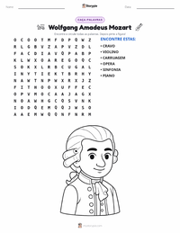 Prévia da folha de atividades imprimível Wolfgang Amadeus Mozart