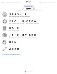 Venus printable worksheet preview