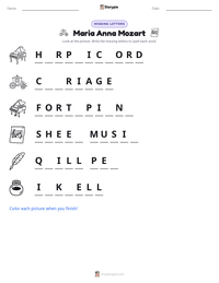 Maria Anna Mozart printable worksheet preview