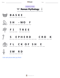 Roman Mythology printable worksheet preview