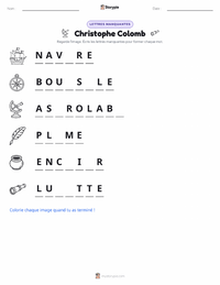 Aperçu de la feuille de travail imprimable Christophe Colomb