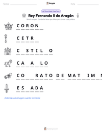 Vista previa de la hoja de trabajo imprimible de Rey Fernando II de Aragón