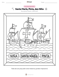 Prabaca lembar kerja cetak Santa María, Pinta, dan Niña