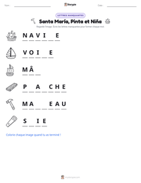 Aperçu de la feuille de travail imprimable Santa María, Pinta et Niña