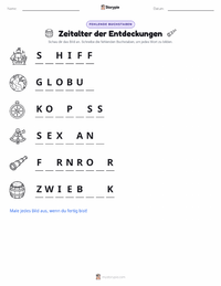 Zeitalter der Entdeckungen druckbare Arbeitsblatt Vorschau