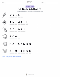 Dante Alighieri printable worksheet preview
