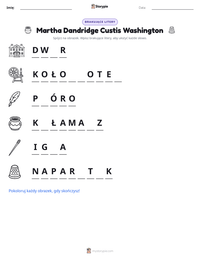 Podgląd drukowalnego arkusza ćwiczeń Martha Dandridge Custis Washington