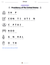 Presidency of the United States printable worksheet preview