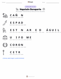 Vista previa de la hoja de trabajo imprimible de Napoleón Bonaparte