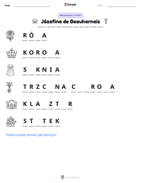 Podgląd drukowalnego arkusza ćwiczeń Józefina de Beauharnais