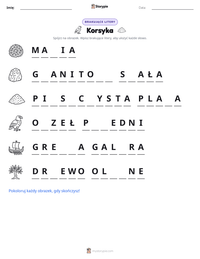 Podgląd drukowalnego arkusza ćwiczeń Korsyka