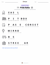 Frida Kahlo printable worksheet preview