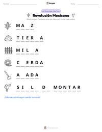Vista previa de la hoja de trabajo imprimible de Revolución Mexicana