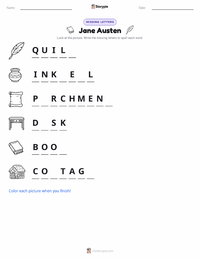 Jane Austen printable worksheet preview