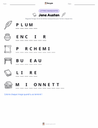 Aperçu de la feuille de travail imprimable Jane Austen